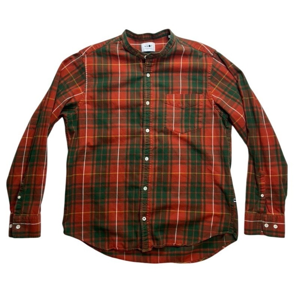 NN07 Justin Shirt XL Plaid‎ Button Down Green Orange 100% cotton Long Sleeve